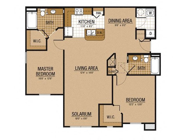 Floor plan for 2 beds, 2 baths, 1221 sqft